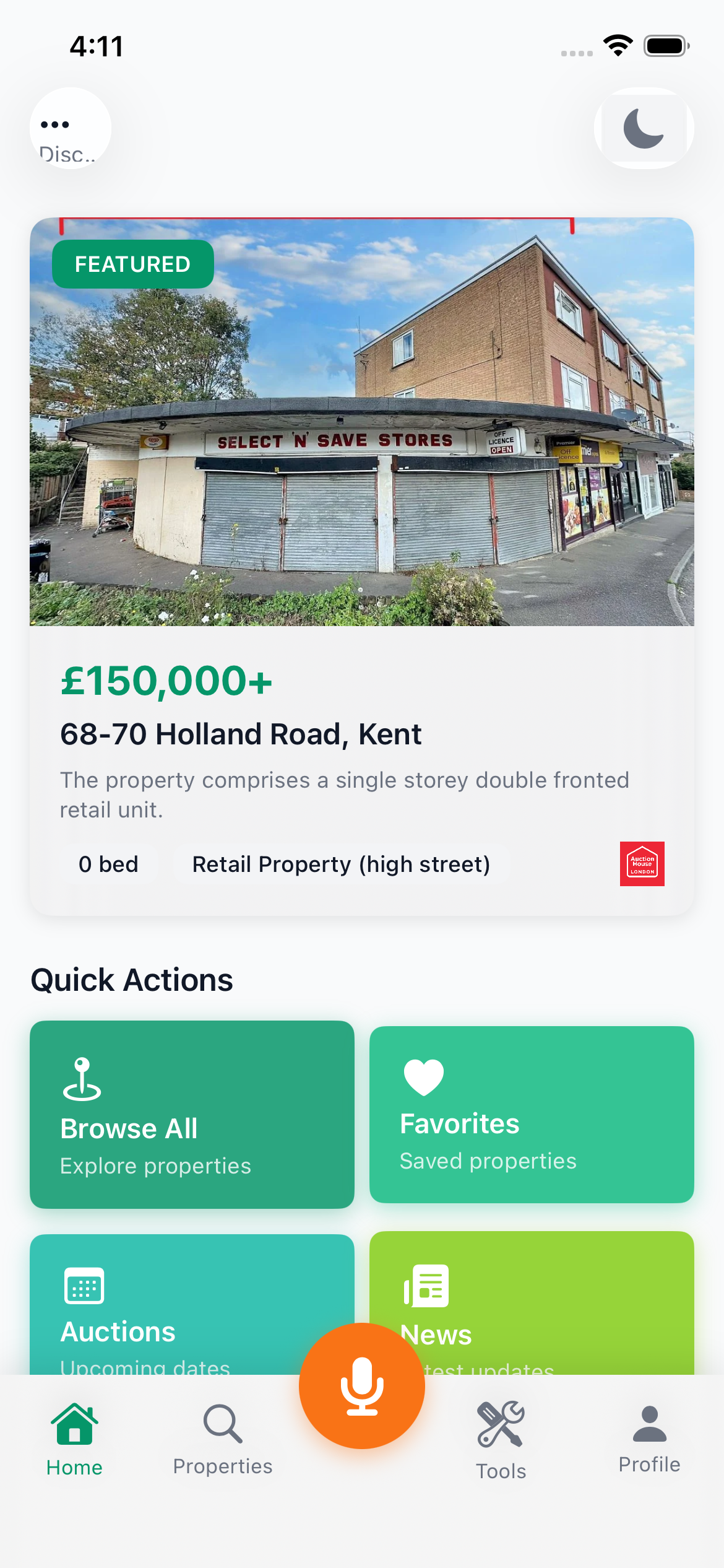 MyAuctionPal home screen